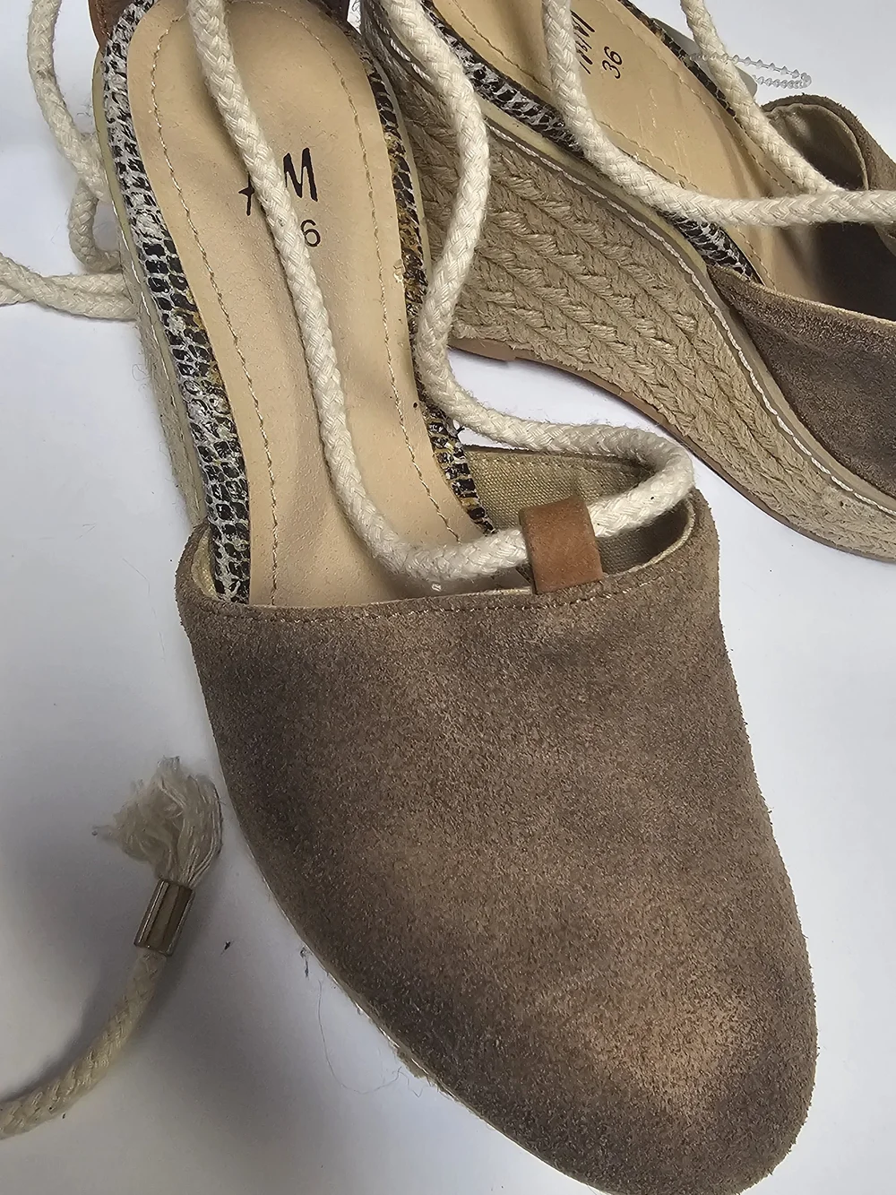 H&M Brown Suede Lace-Up Espadrille Flats